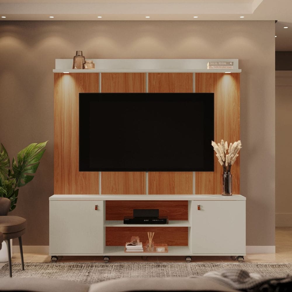 Estante para Tv até 70 Polegadas Home 180cm Madison Pérola Metalizado/Cinamomo Mel