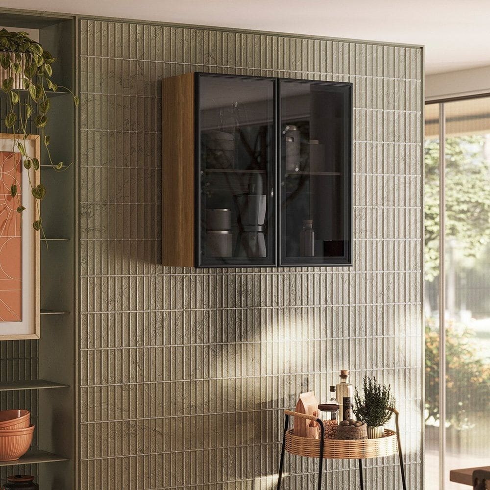 Armário para Cozinha 2 Portas de Vidro Art Freijo/ Preto