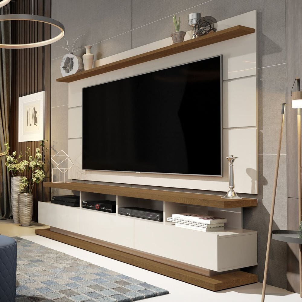 Rack com Painel para Tv até 72 Polegadas Vivare Off White/Freijó