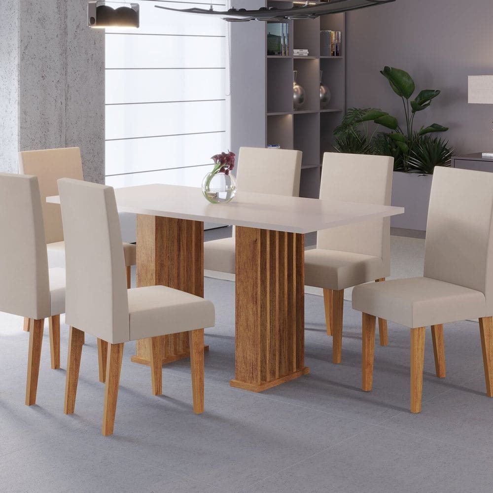 Conjunto Sala de Jantar 6 Cadeiras Venus Mel/ Blonde /Pastel