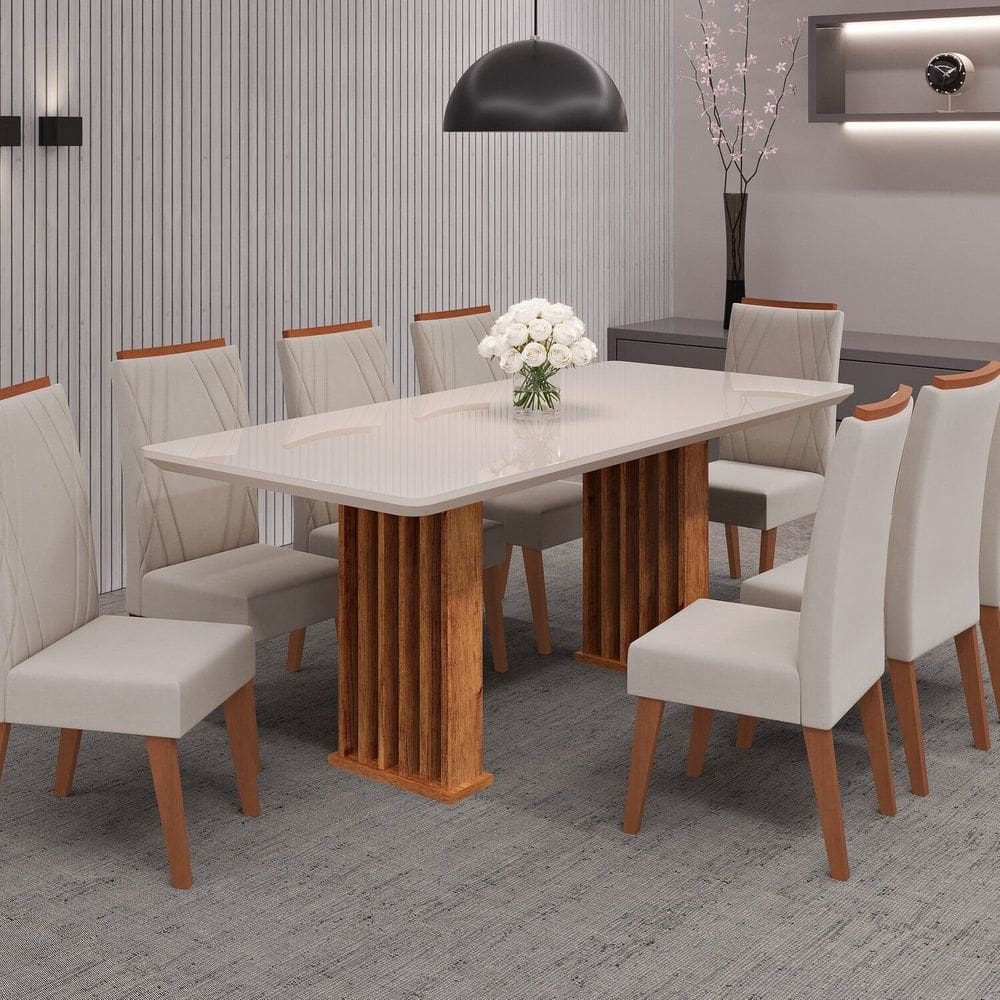 Conjunto Sala de Jantar 8 Cadeiras Vegas Mel/ Blonde /Pastel