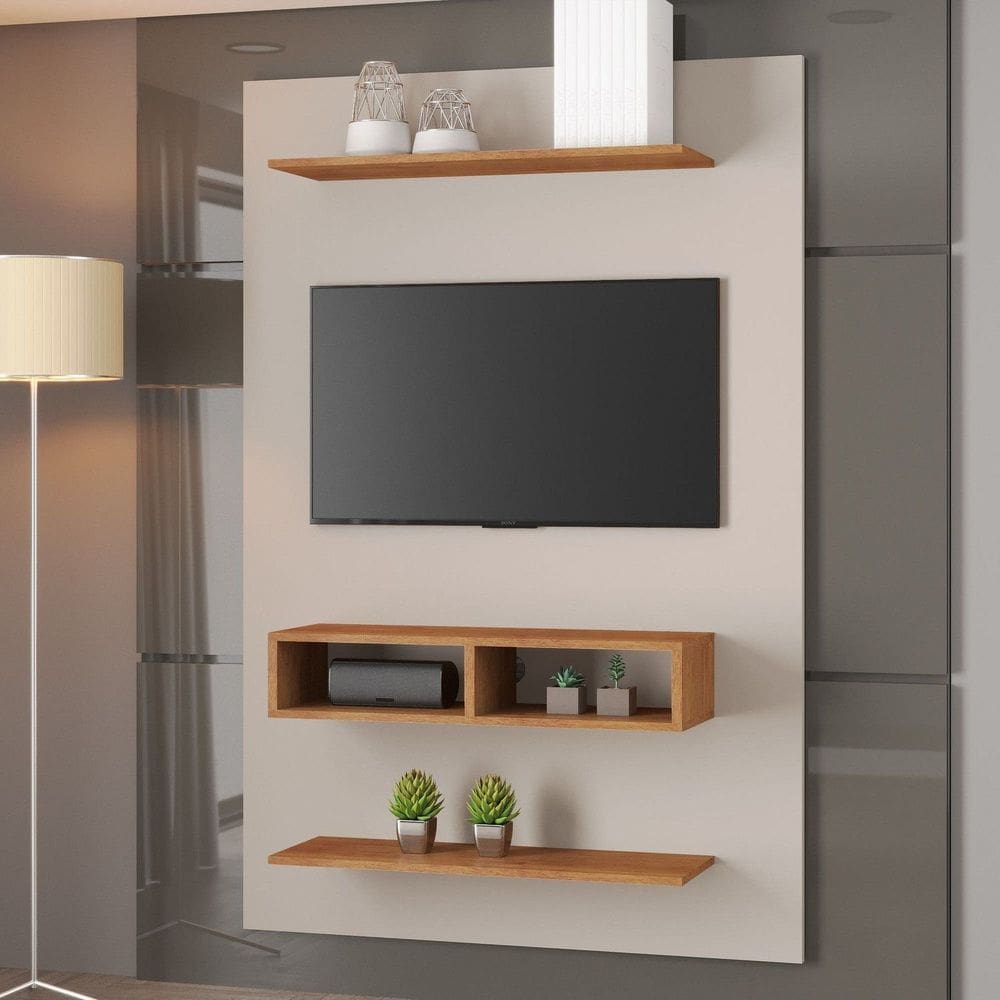 Painel para Tv 50 Polegada Mister Espreso Móveis Off White/Mel