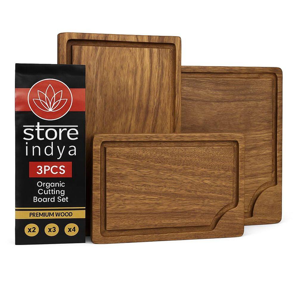 Tábuas de corte STORE INDYA Wooden Acacia Wooden, conjunto de 3