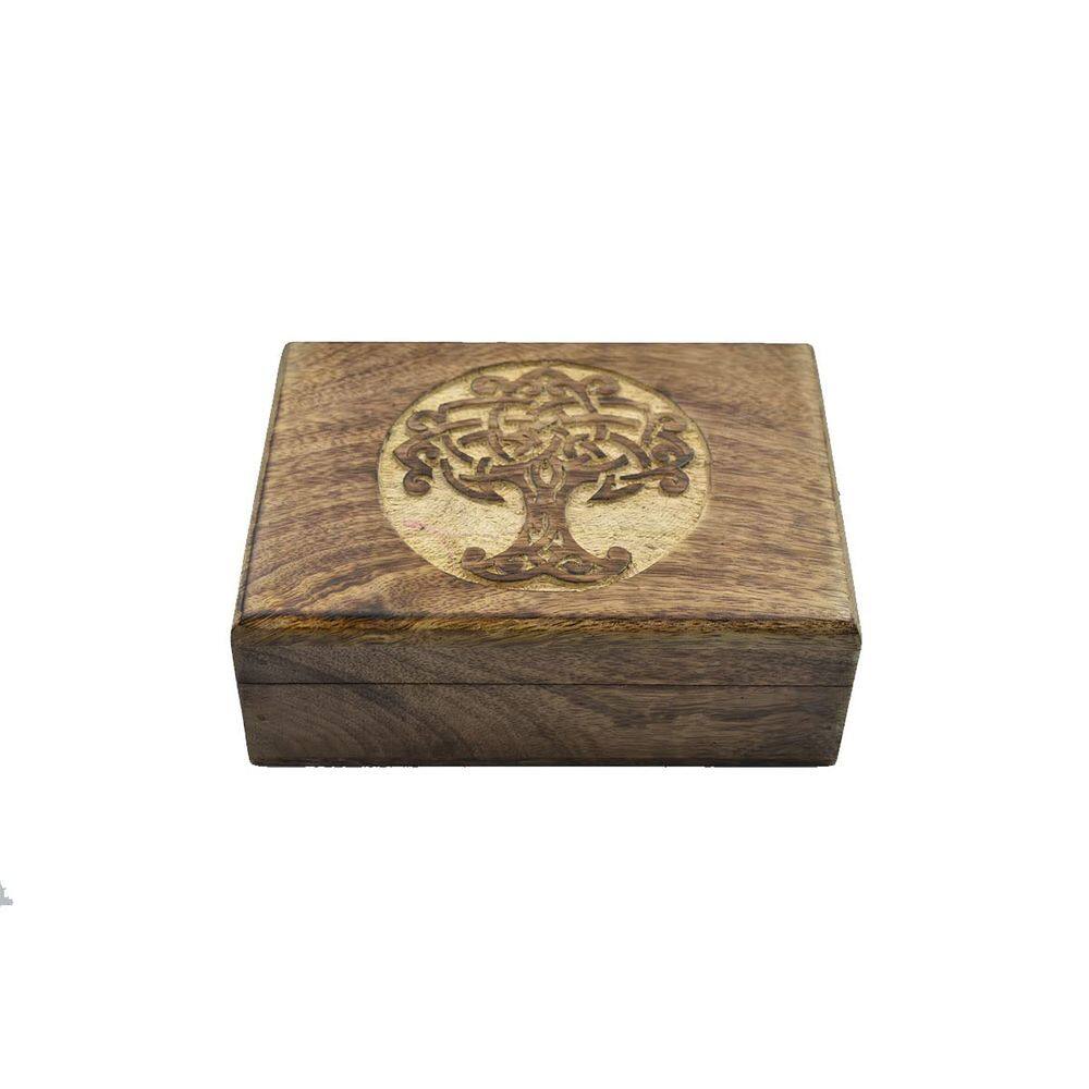 Caixa de joias de madeira STORE INDYA Tree Of Life Carving