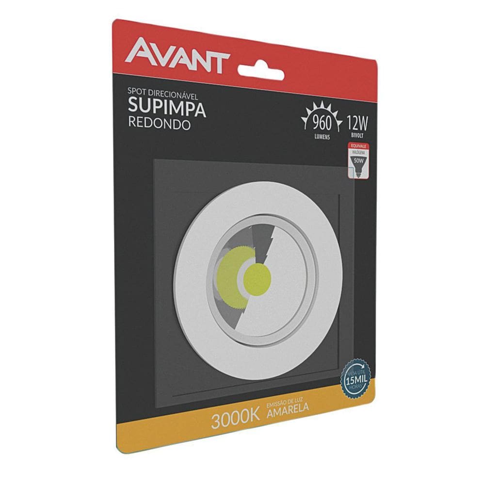 Luminária Led Spot 12W Redonda Avant Supimpa Bivolt Amarela