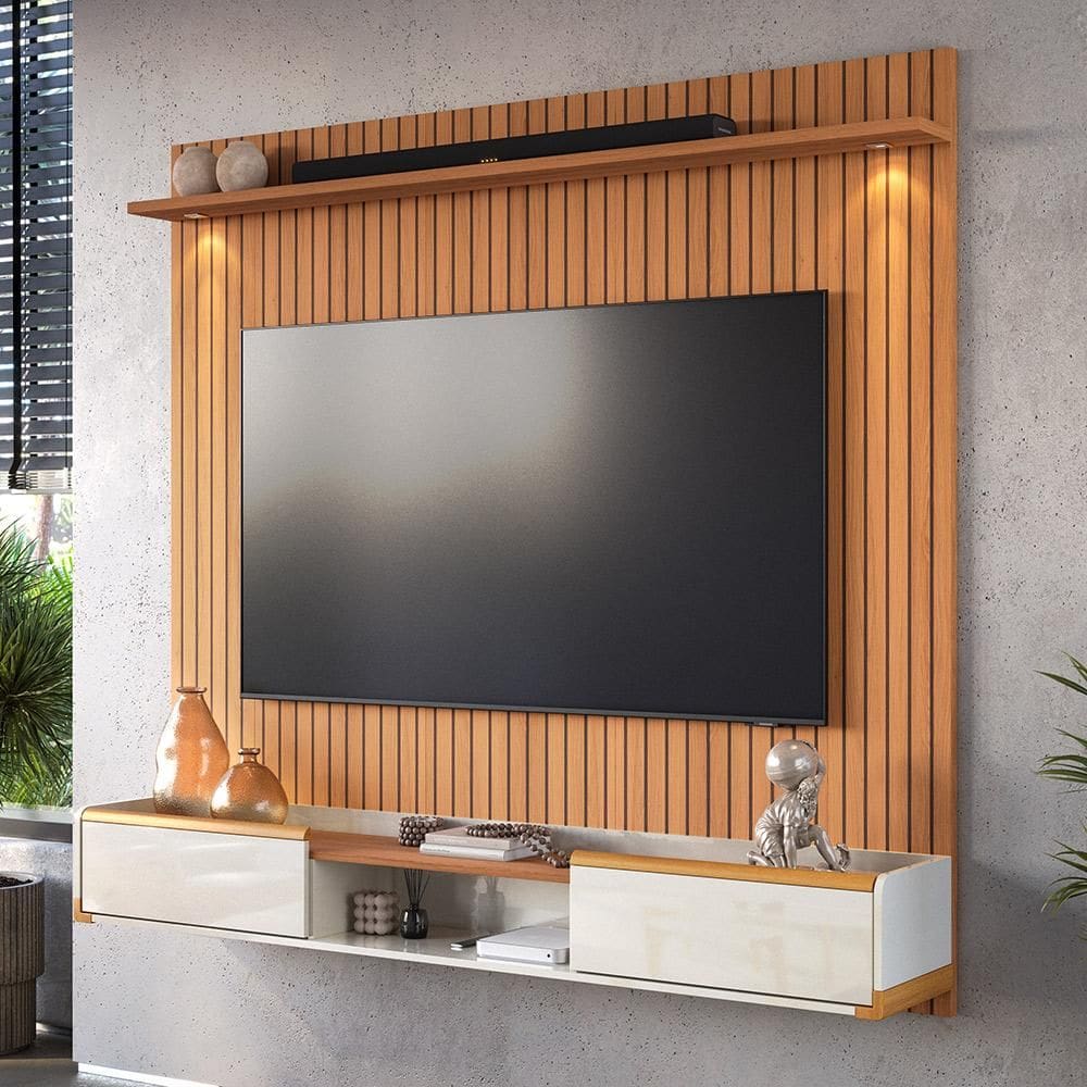 Painel River 1.8 Com Led + Rack Bancada Atlas 1.8 Lukaliam Móveis