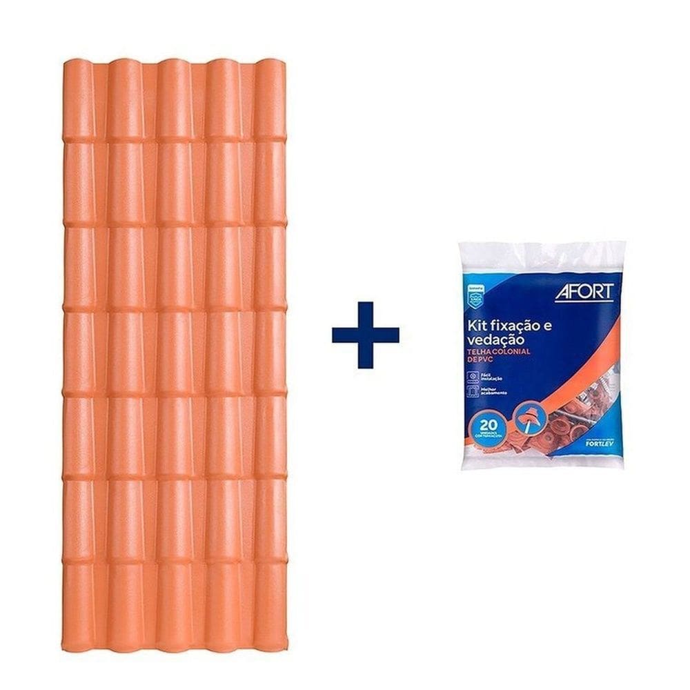 Kit com 5 Telhas de Pvc Colonial 3,28 X 0,86 X 2.0mm 5 Ondas com 3 Kit Fixação e Vedação afort Marrom
