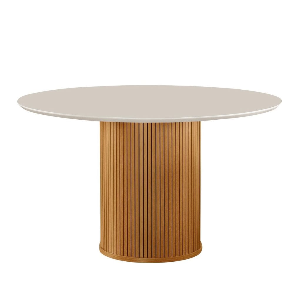 Mesa para Sala de Jantar Tampo com Vidro Dara Castanho Cinamomo / Off White