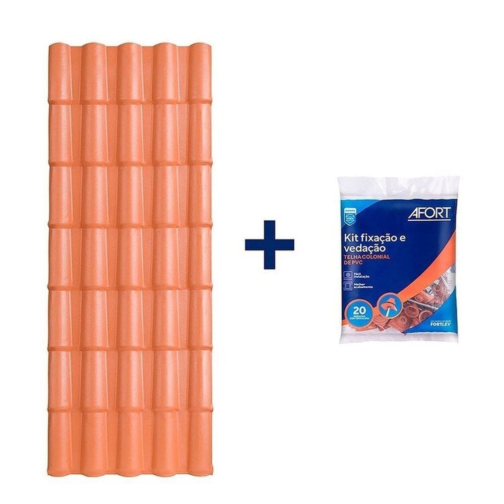 Kit com 5 Telhas de Pvc Colonial 2,62 X 0,86 X 2.0 Mm 5 Ondas com 3 Kit Fixação e Vedação afort Marrom