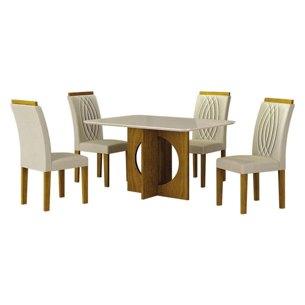 Mesa de Jantar Lorena Plus 120x80 Freijó Off White com 4 Cadeiras Doha Joli Palha - Leifer Móveis