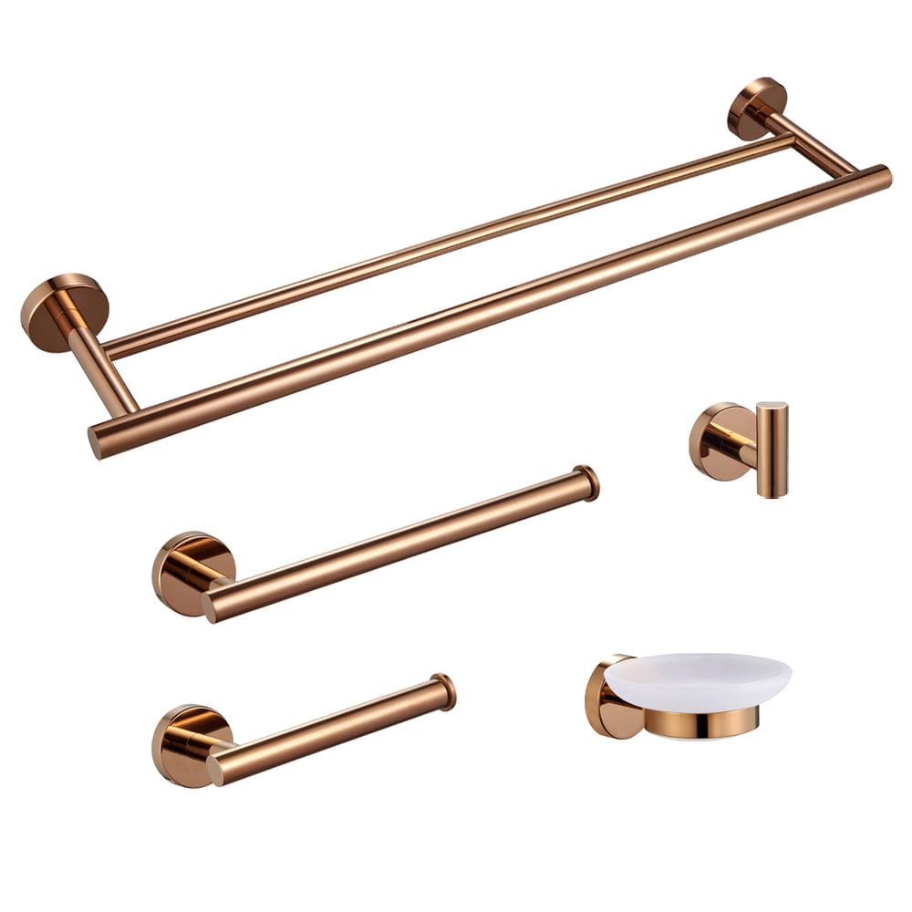 Kit de Acessórios para Banheiro com 5 peças Tubular em Aço Inox Rose Gold Brilhante