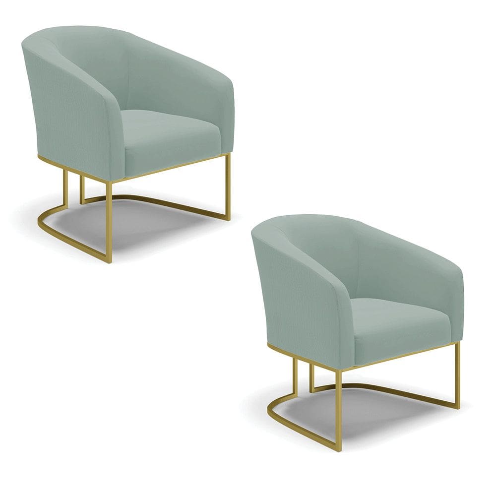 Poltrona Decorativa Industrial Dourado Kit 2 Stella Cotelê Ext/Veludo Menta D03 - D`Rossi