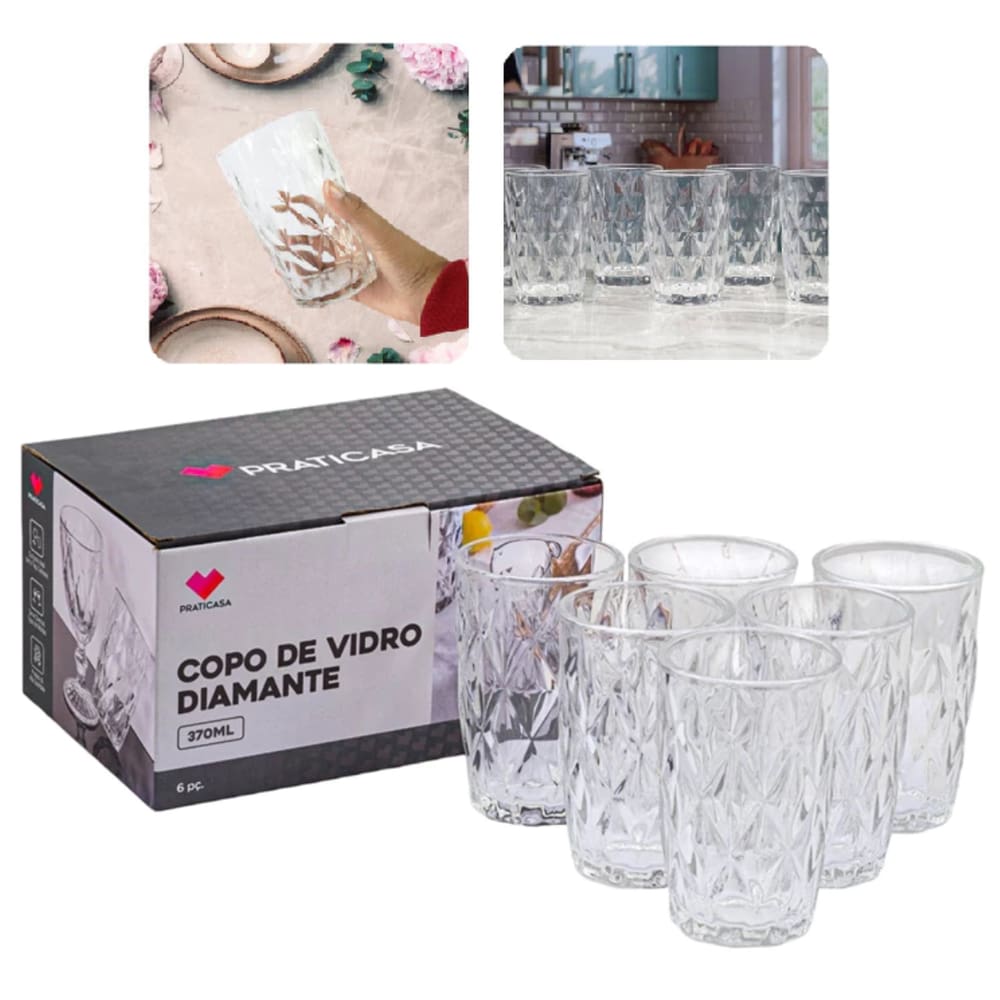 Jogo Copos De Vidro Conjuto com 6 Copos Resistentes 370ml