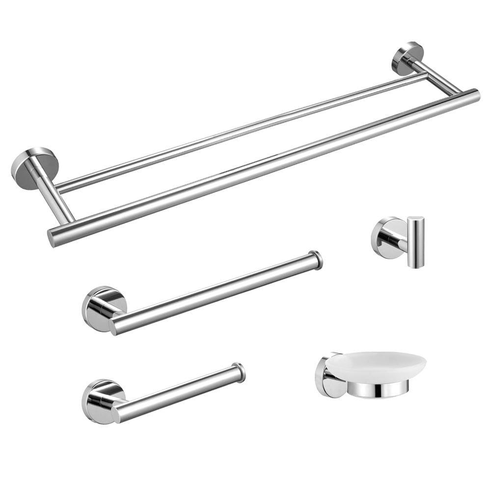 Kit de Acessórios para Banheiro com 5 peças Tubular em Aço Inox Polido Acabamento Cromo