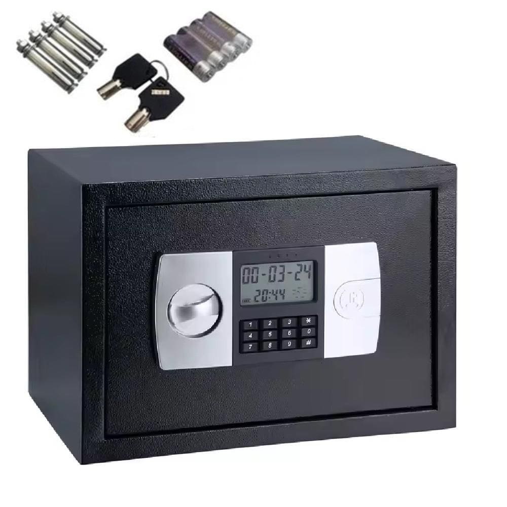 Cofre Eletronico Digital Grande Senha Chave Porta Documentos Display Lcd Bandeja Chumbadores Com Suporte De Parede
