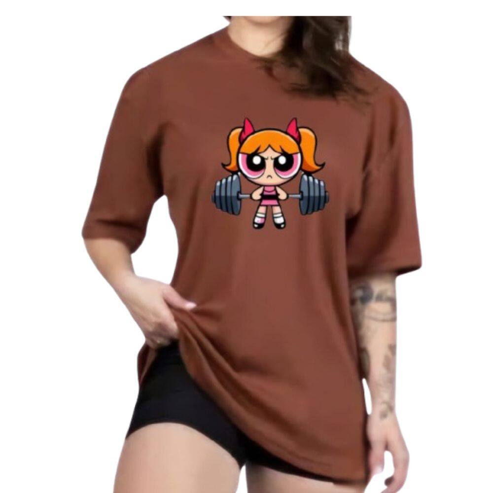 Camiseta Longa Oversized Treino 100% Algodão Super Poderosas Florzinha