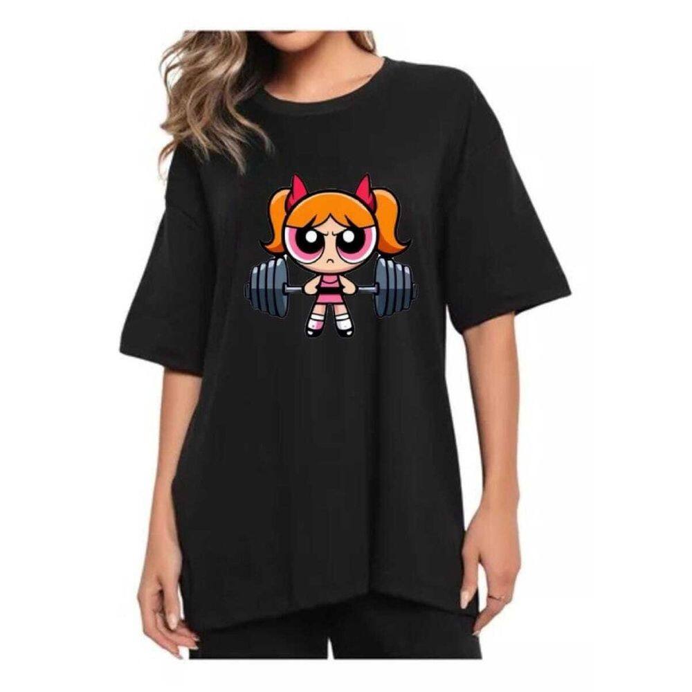 Camiseta Longa Oversized Treino 100% Algodão Super Poderosas Florzinha