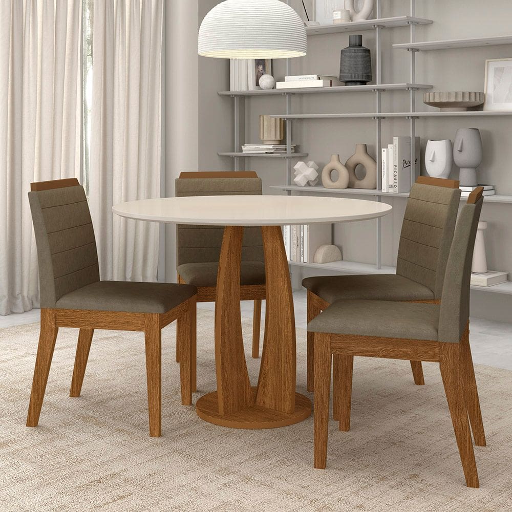 Conjunto Mesa Redonda Scala 4 Cadeiras Estofadas Frei/off/capucc - M.a
