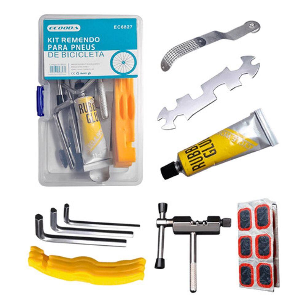 Kit Reparo Para Pneu De Bike 24 Peças Com Cola E Ferramentas