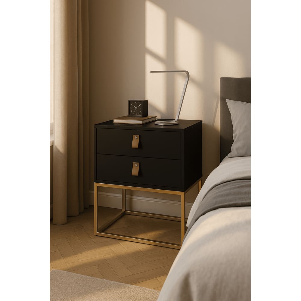 Mesa De Cabeceira Unic 45 Moderno Base Metalica Dourada