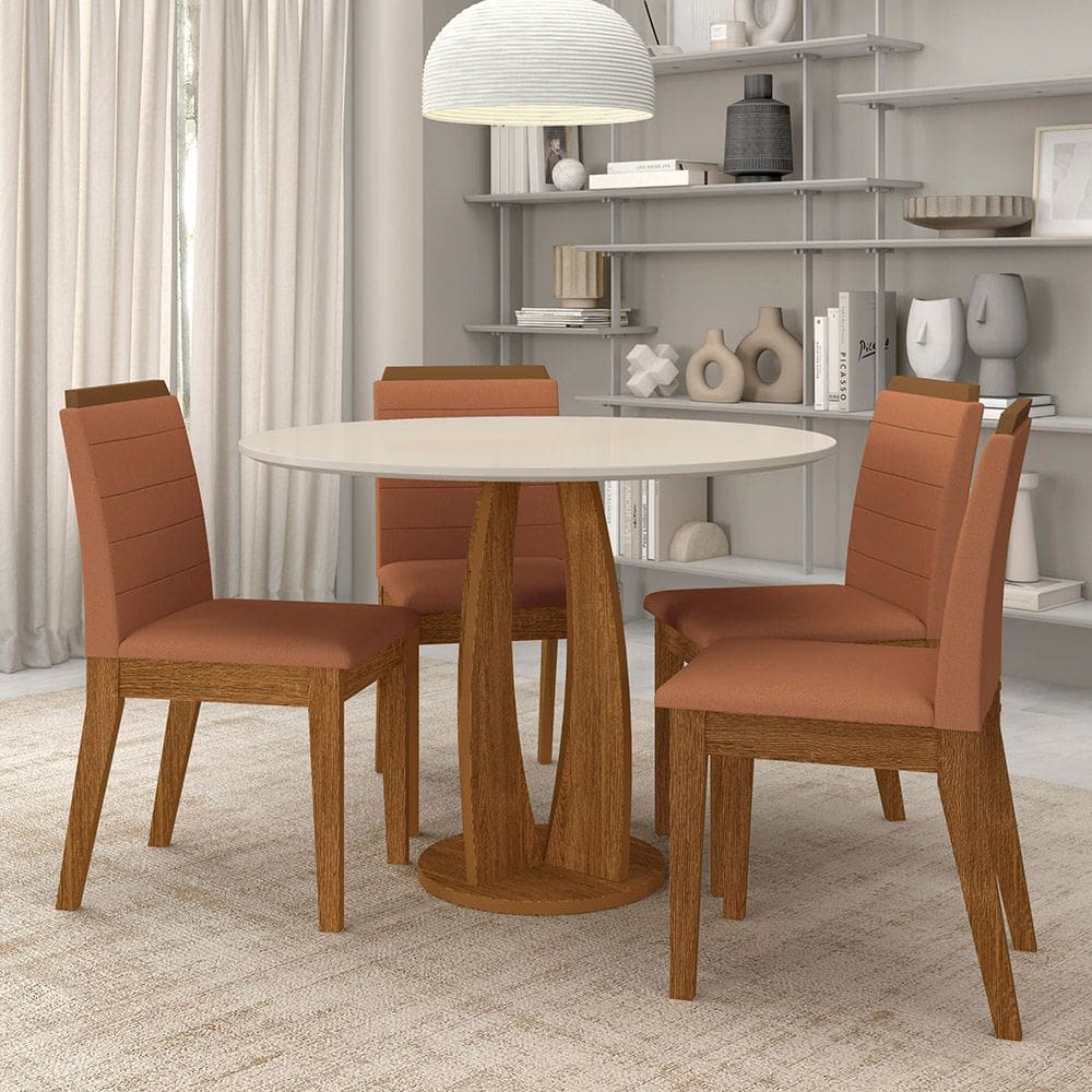 Conjunto Mesa Redonda Scala 4 Cadeiras Estofadas Frei/off/terraco -m.a