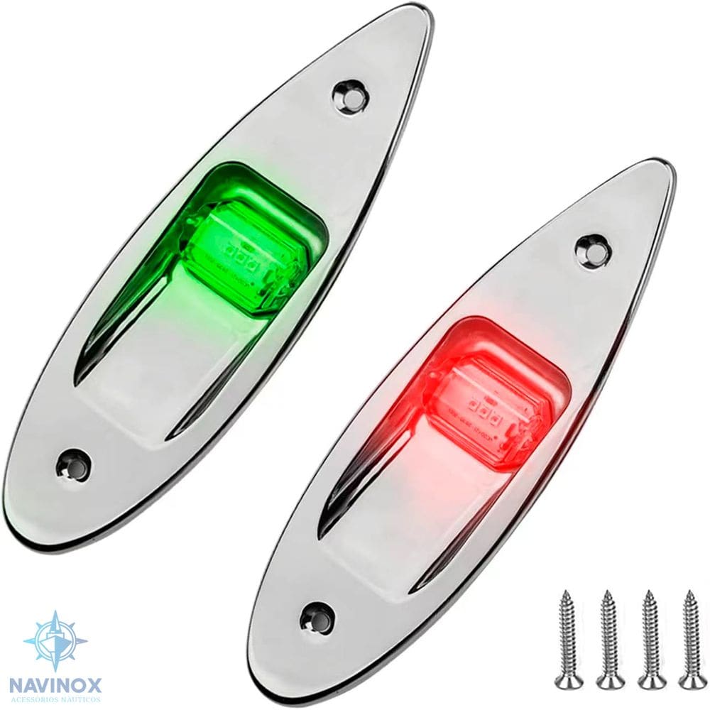 Luz de Navegação Boreste Bombordo Olho de Tubarão em Aço Inox 316 (Par - Verde - Vermelho)