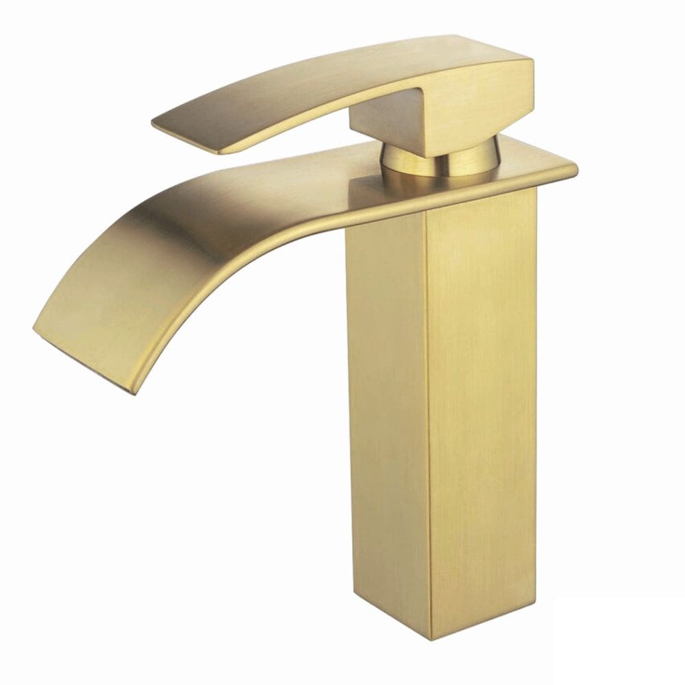 Torneira de Banheiro ou Lavabo Cascata Dourada Escovada Misturador Monocomando