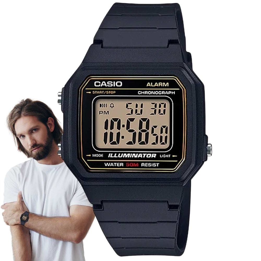 Relógio de Pulso Casio Masculino Digital Quadrado Prova Dagua 50 Metros Esportivo Preto W-217H-9AVDF