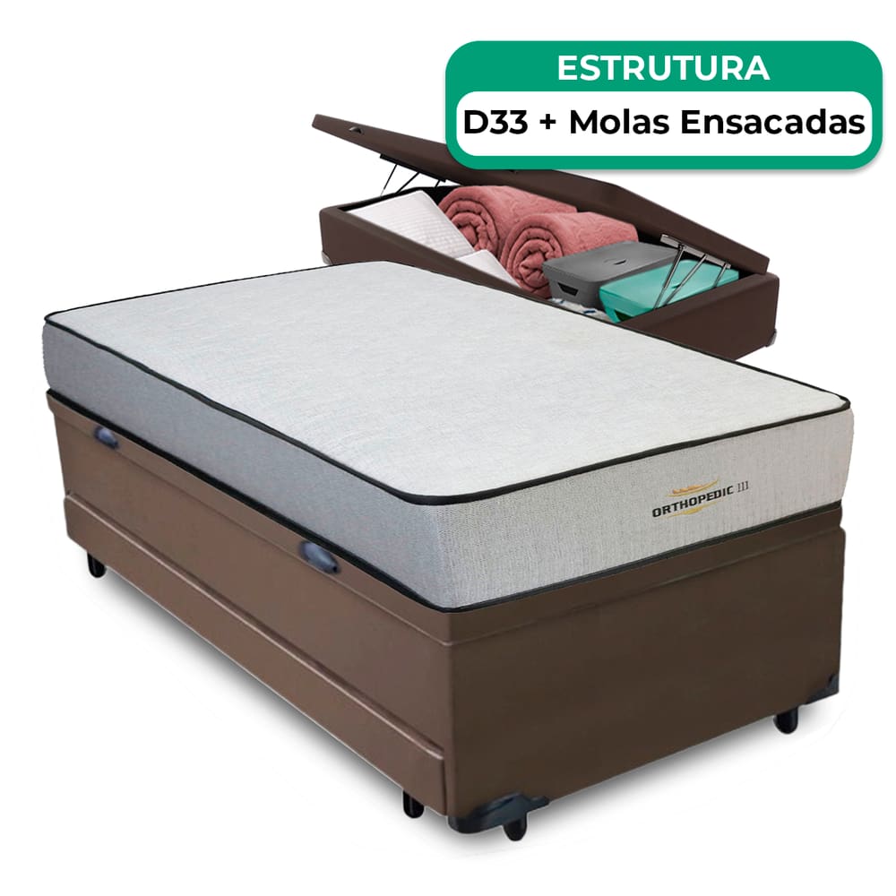 Bicama Baú Solteiro E Colchão Orthopedic D33 Vstore 88x188x30