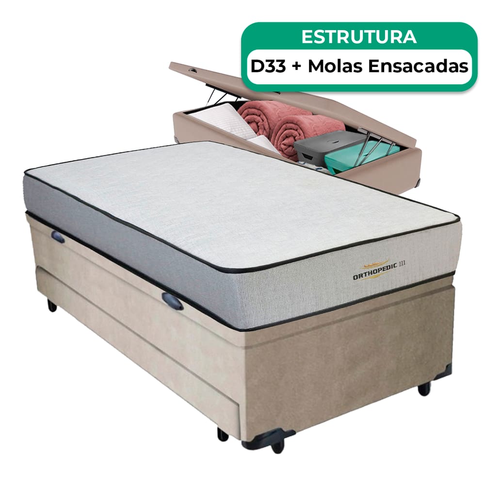 Bicama Baú Solteirão Colchão Orthopedic D33 Vstore