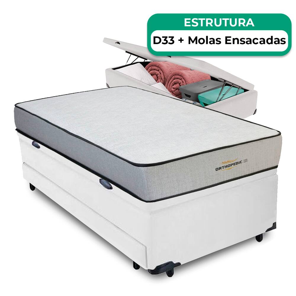 Bicama Baú Solteiro E Colchão Orthopedic D33 Vstore 88x188x30