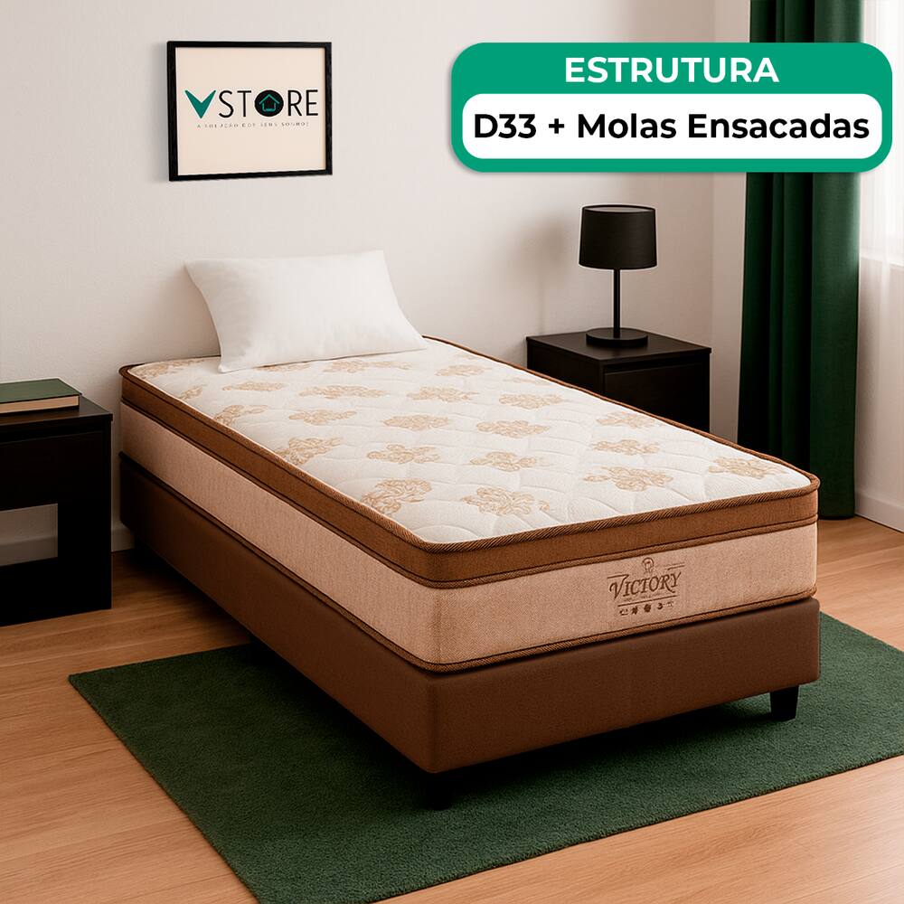 Cama Box Solteirão Marrom e Colchão Victory Molas Vstore