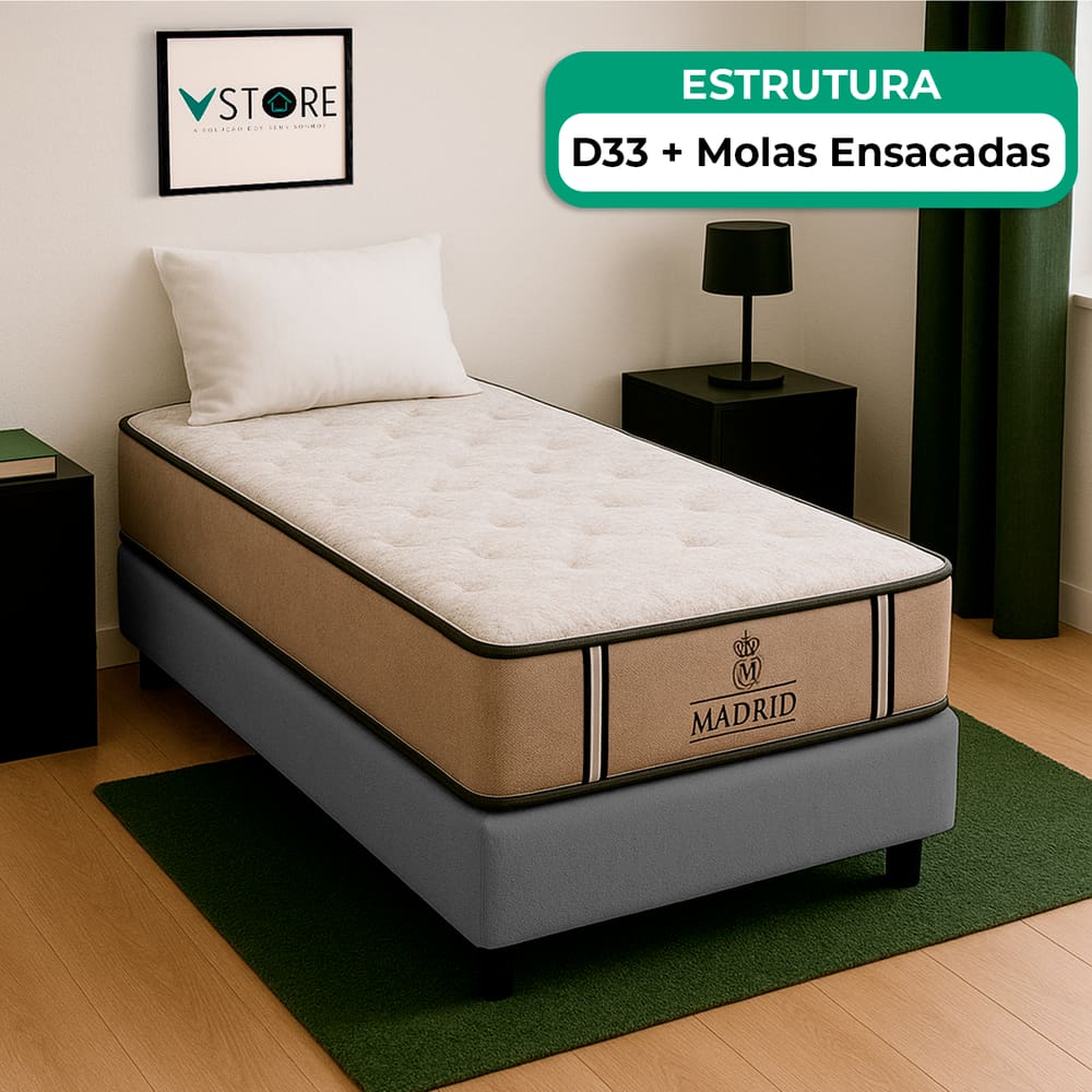 Cama Box Solteirão Cinza E Colchão Madrid Molas Vstore