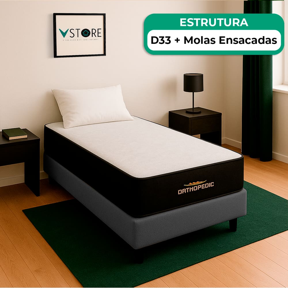 Cama Box Solteirão Cinza e Colchão Orthopedic D33 Vstore