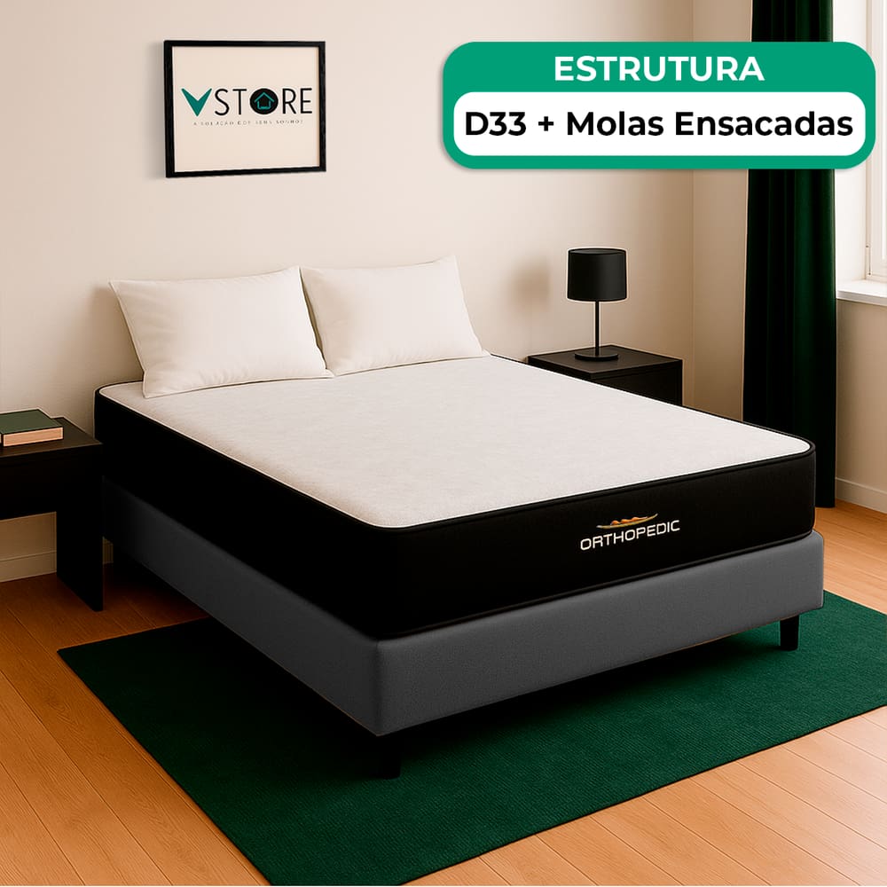 Cama Box Baú Viúvo Preto E Colchão Orthopedic D33 Vstore