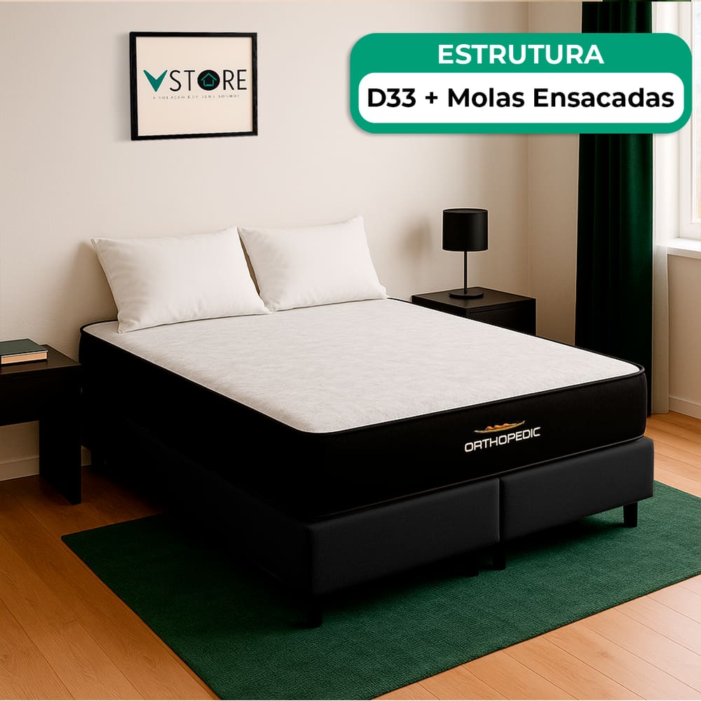 Cama Box King Preto Colchão Orthopedic D33 Vstore