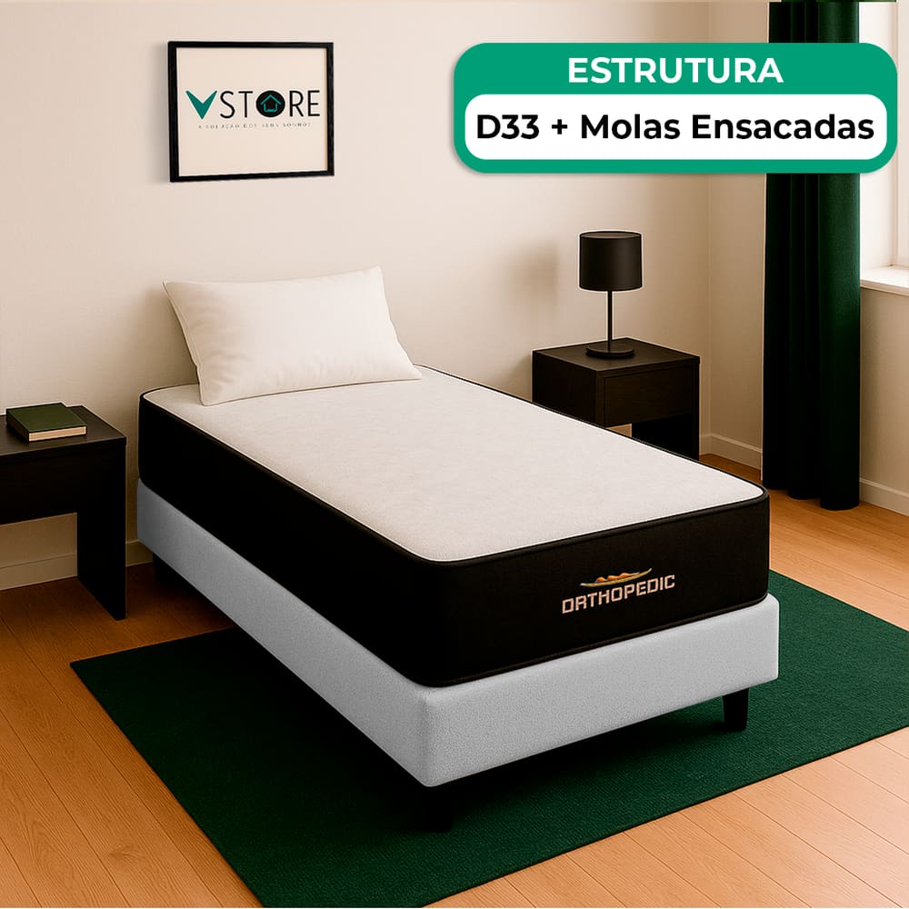Cama Box Baú Solteirão Branco Colchão Orthopedic D33 Vstore