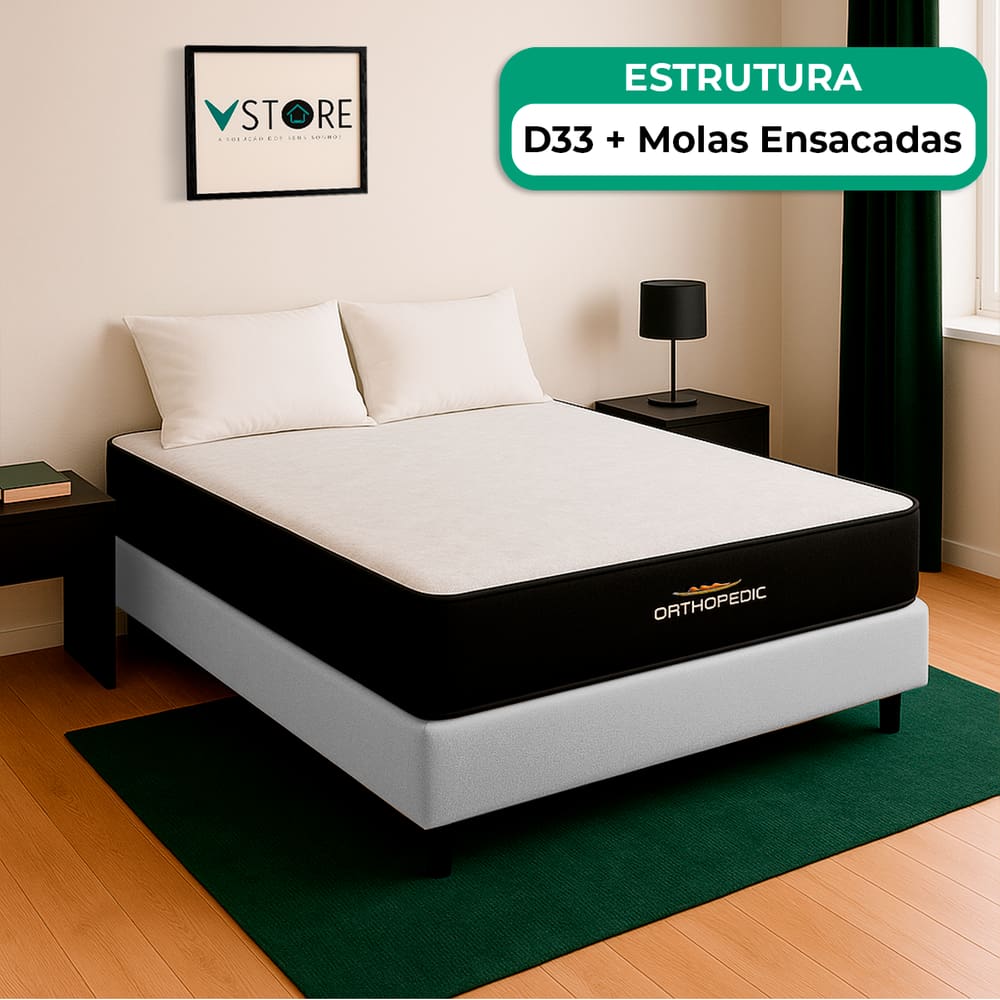 Cama Box Baú Casal Branco E Colchão Orthopedic D33 Vstore