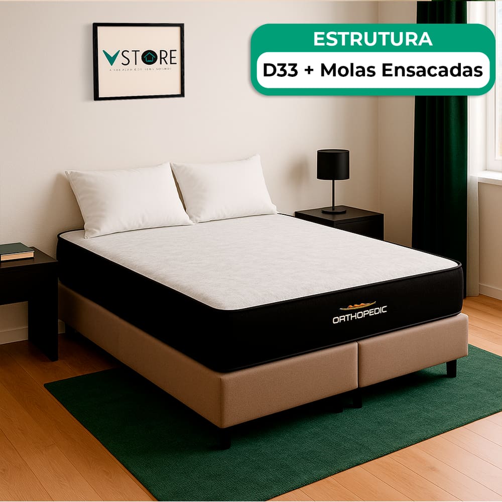 Cama Box King Bege e Colchão Orthopedic D33 Vstore