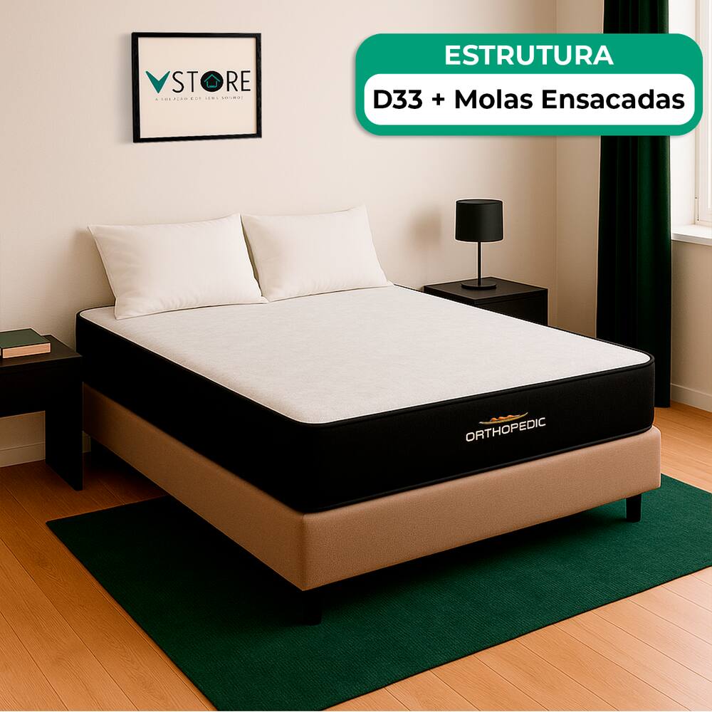 Cama Box Baú Casal Bege E Colchão Orthopedic D33 Vstore