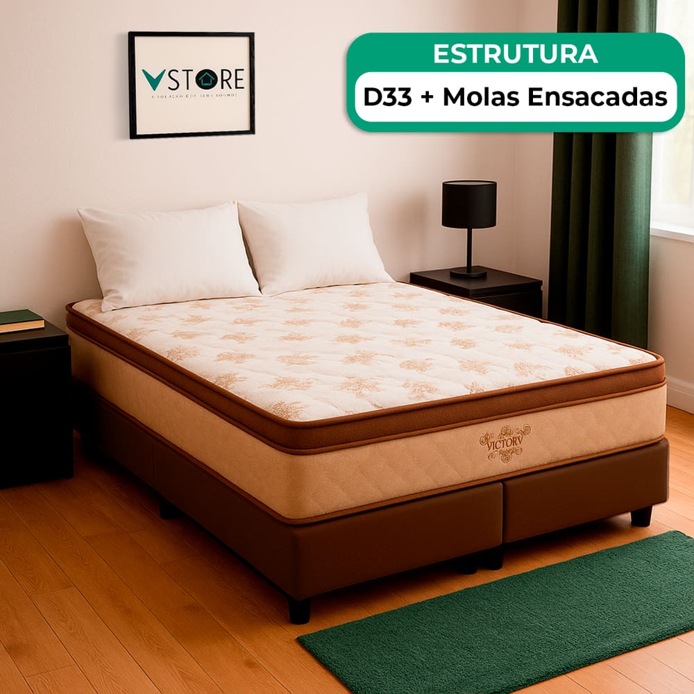 Cama Box Baú Queen Marrom e Colchão Victory Molas Vstore
