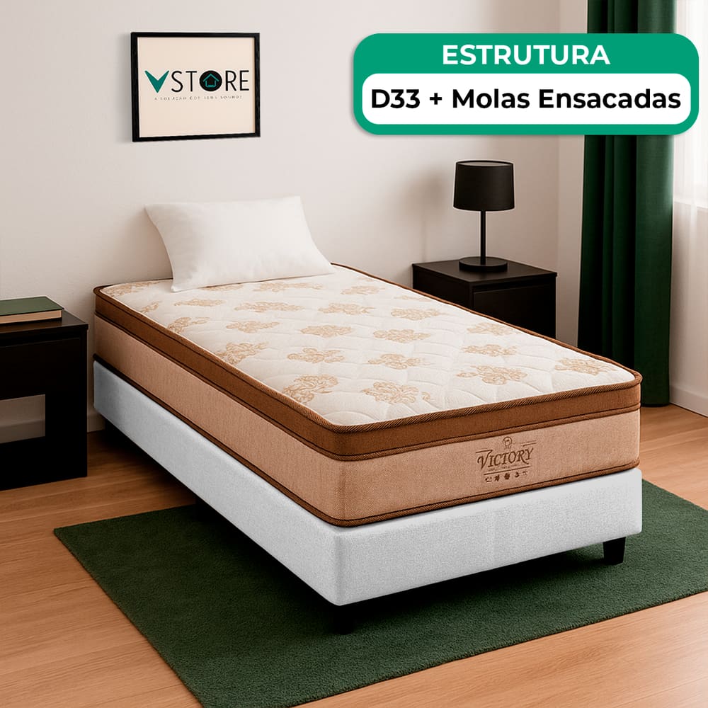 Cama Box Branco e Colchão Victory Molas Vstore 78x188x30