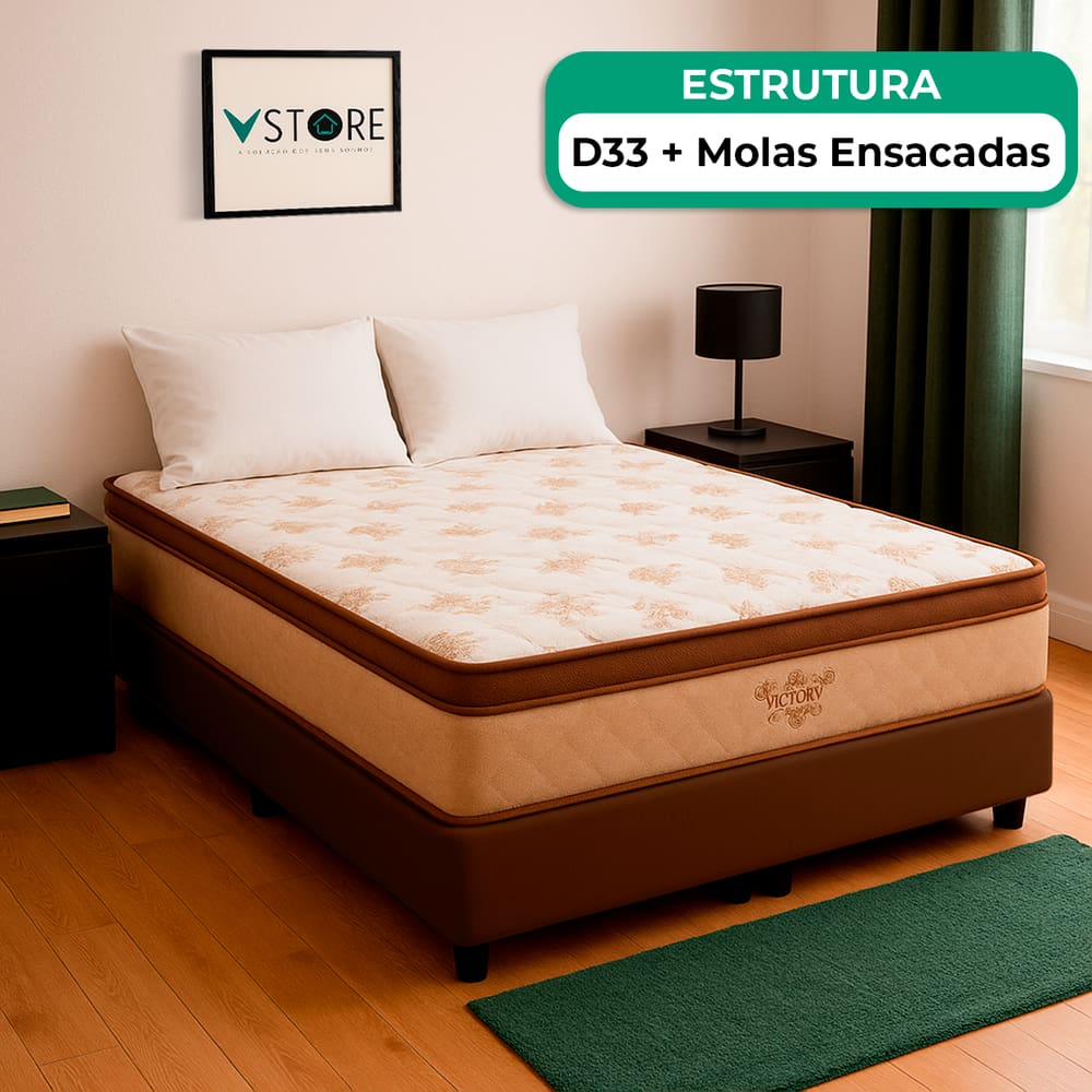 Cama Box Baú Casal Marrom E Colchão Victory Molas Vstore