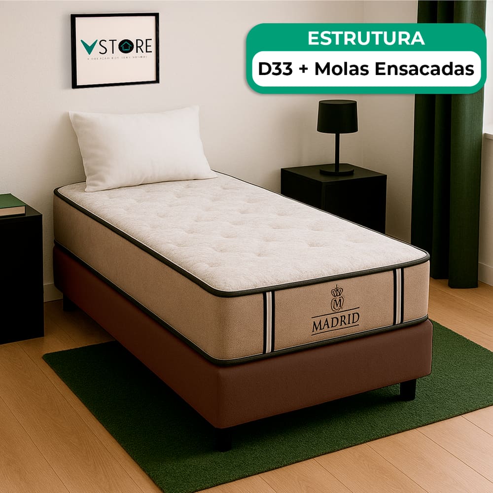 Cama Box Marrom E Colchão Madrid Molas Vstore 78x188x28