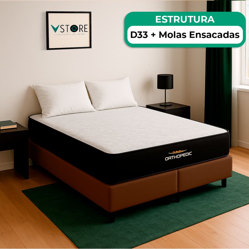 Cama Box Baú Queen Marrom E Colchão Orthopedic D33 Vstore