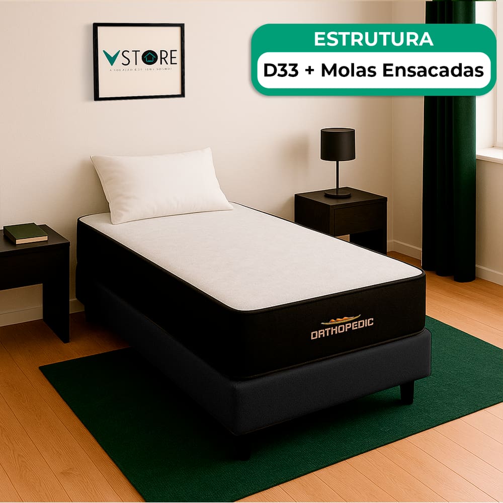 Cama Box Solteirão Preto e Colchão Orthopedic D33 Vstore