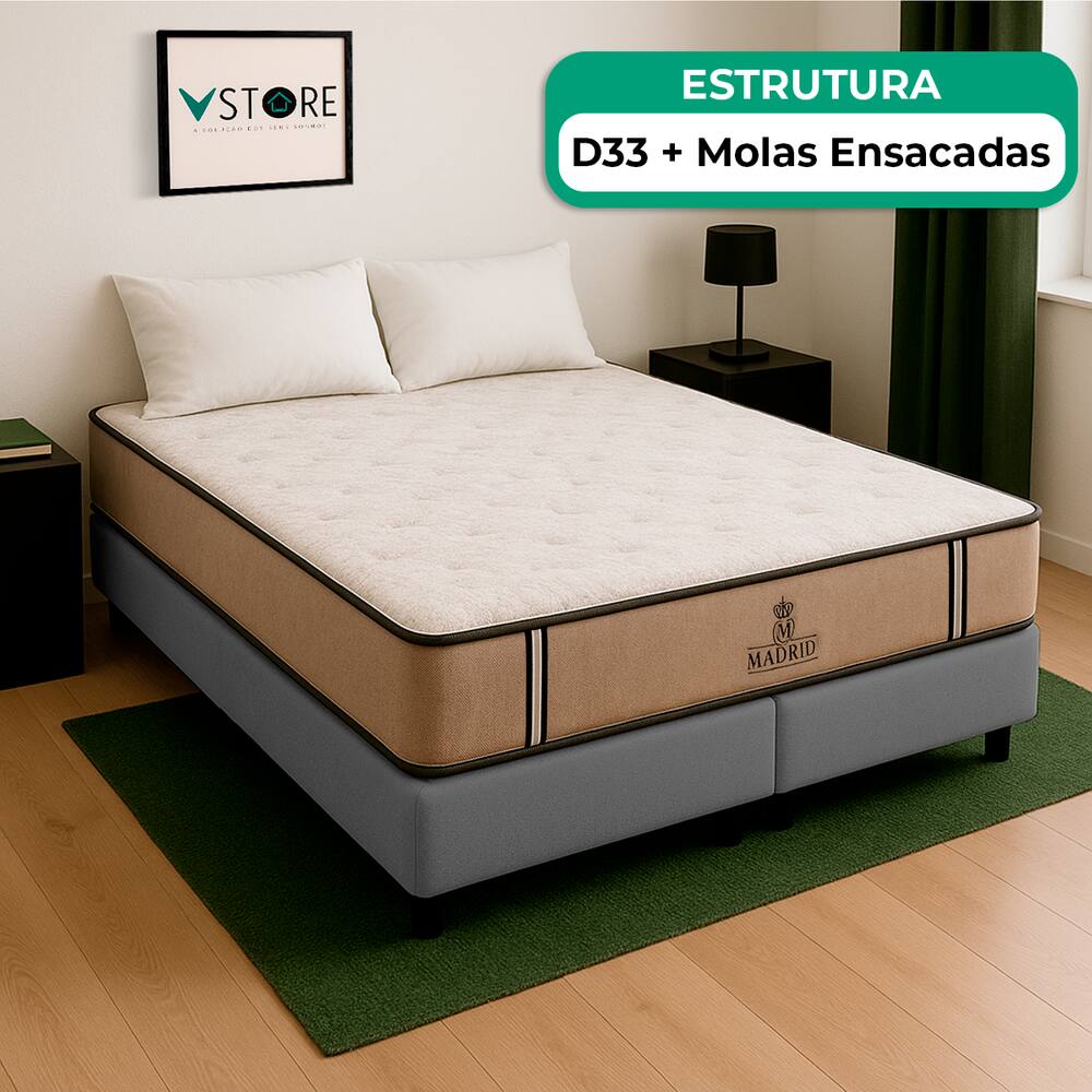Cama Box Baú King Cinza E Colchão Madrid Molas Vstore