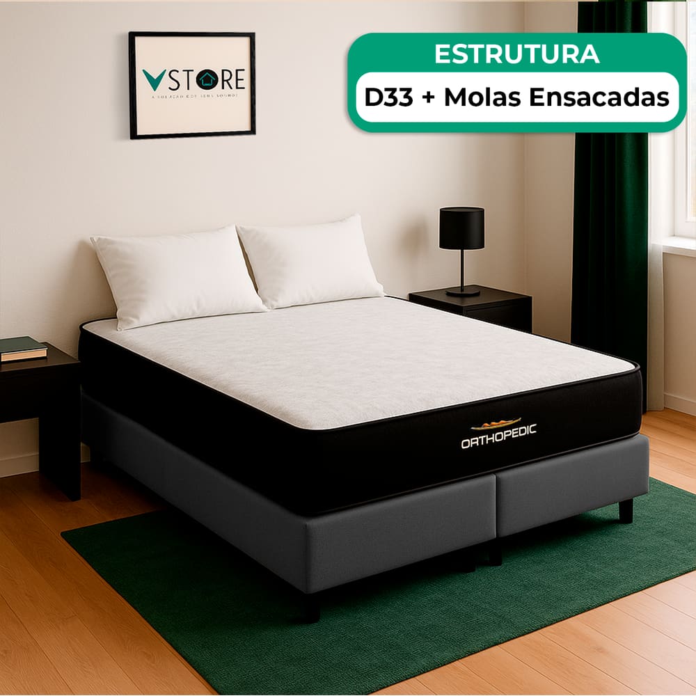 Cama Box Queen Cinza Colchão Orthopedic D33 Vstore