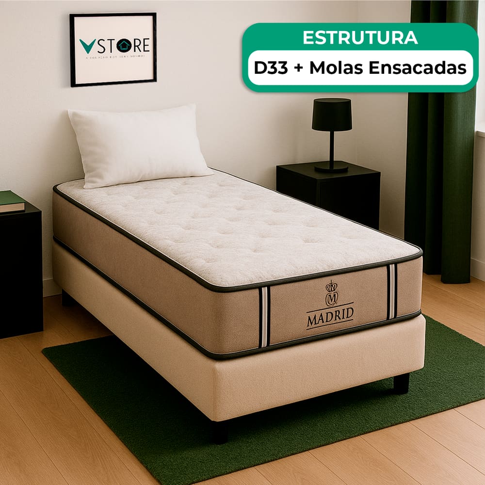 Cama Box Baú Solteirão Bege E Colchão Madrid Molas Vstore