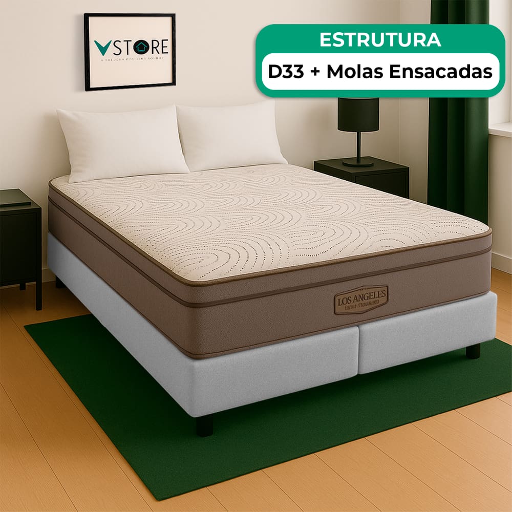 Cama Box King Branco E Colchão Los Angeles Molas Vstore
